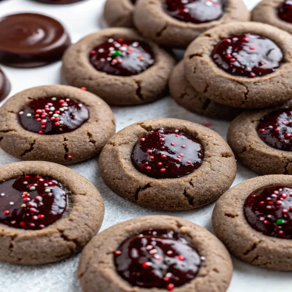chocolate thumbprint cookies with ganache filling