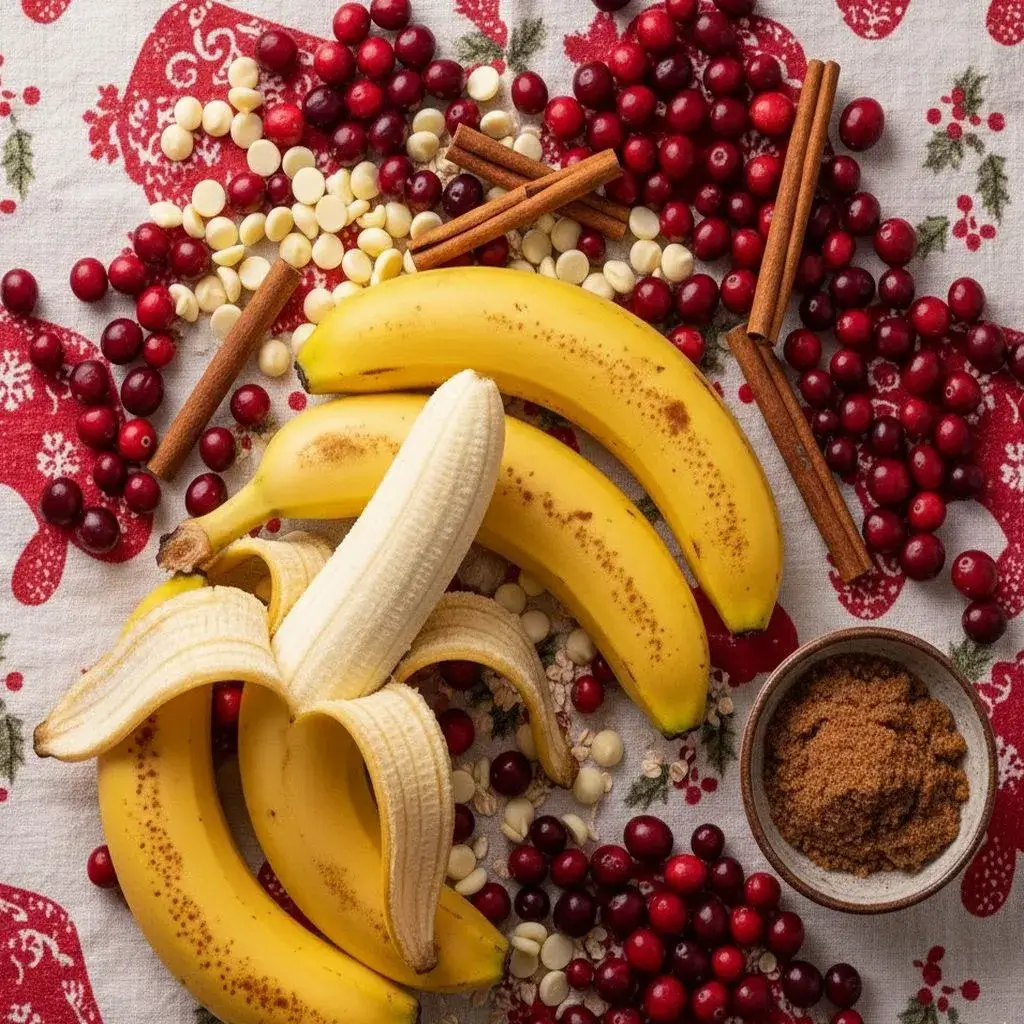 festive ingredients for christmas banana bread