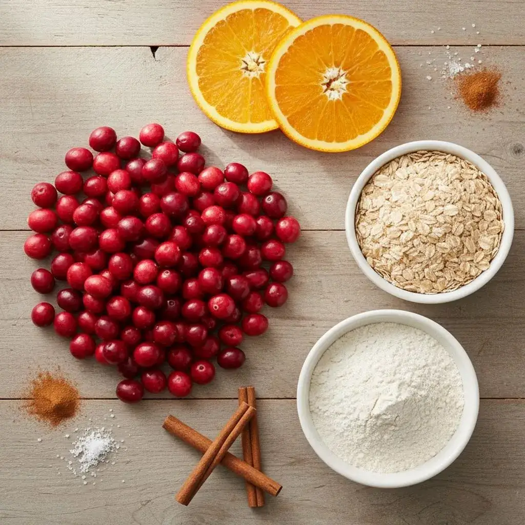 fresh ingredients for cranberry orange oatmeal breakfast cake