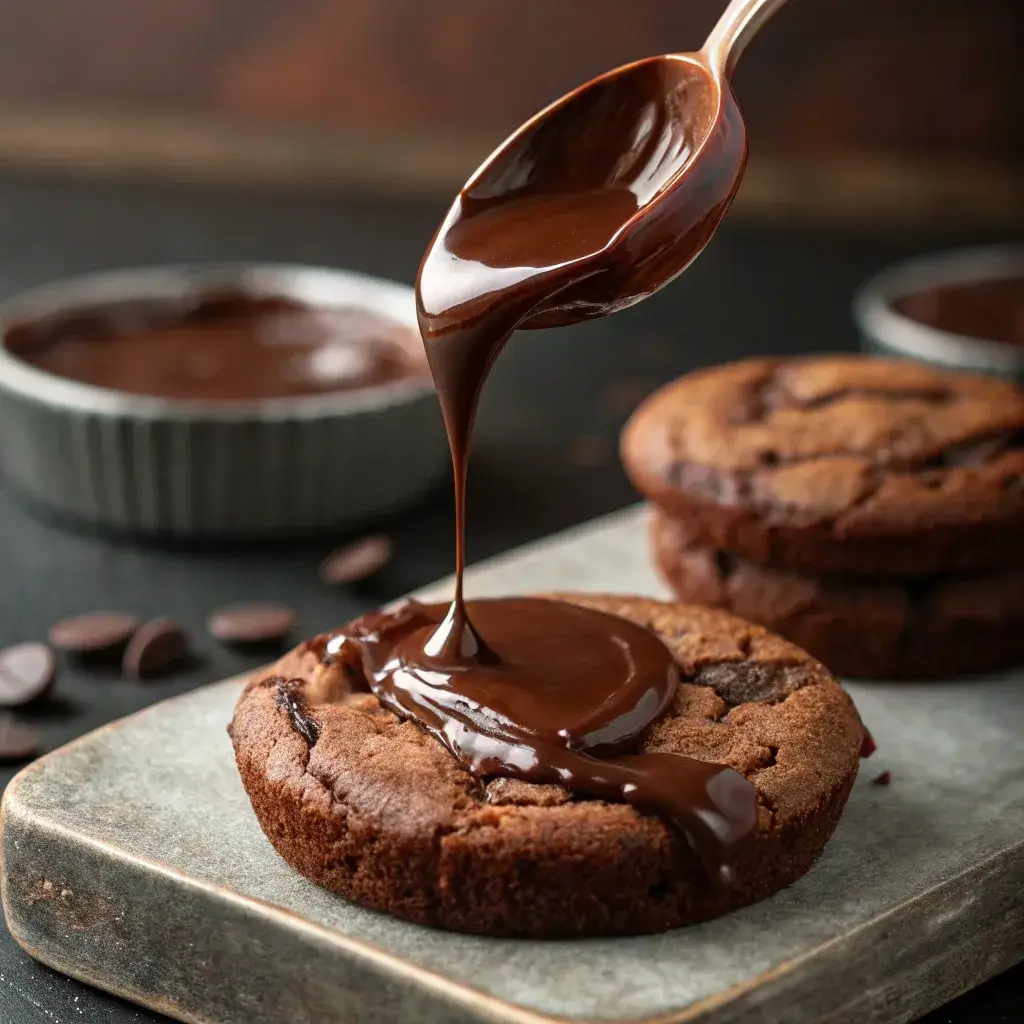 filling a thumbprint cookie with chocolate ganache