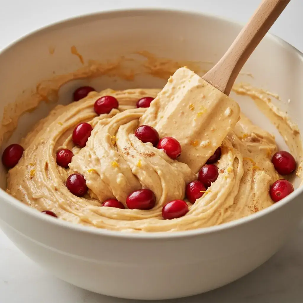 folding cranberries into oatmeal cake batter