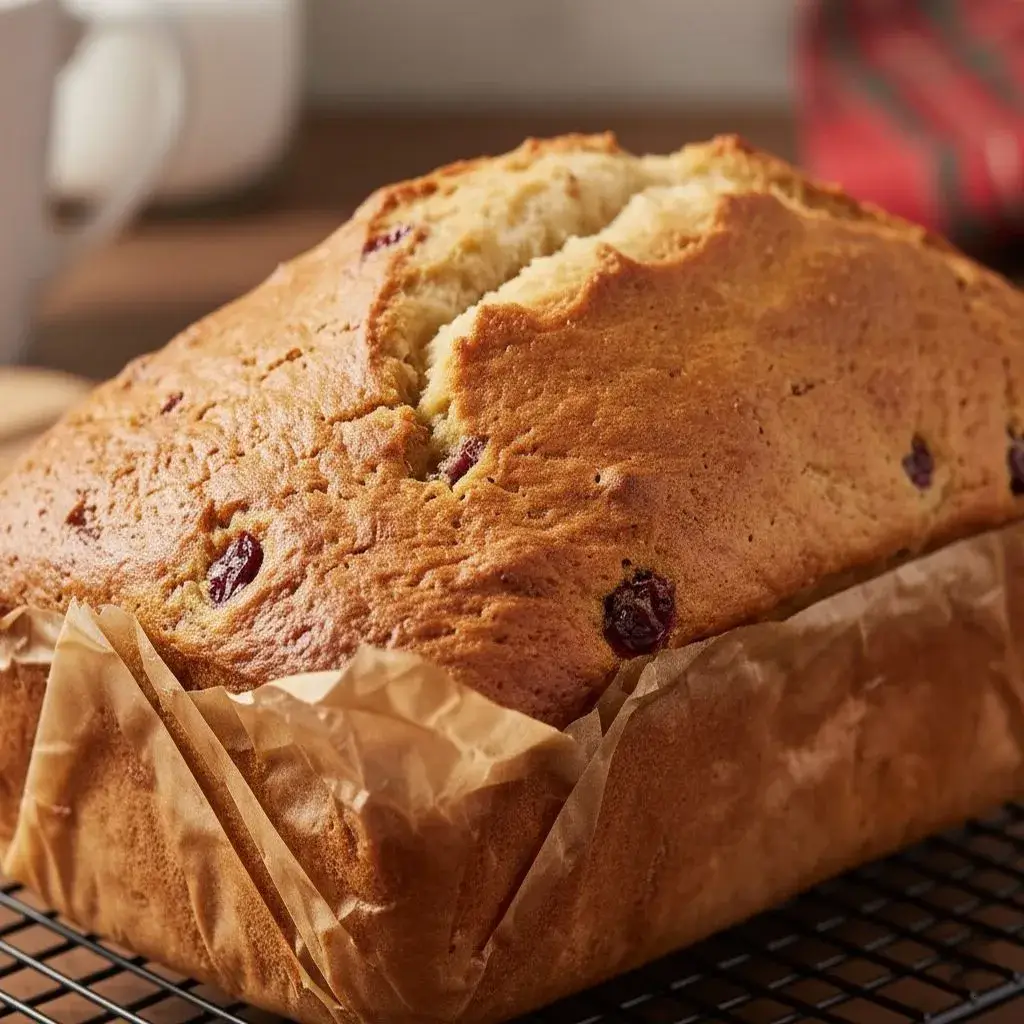 freshly baked eggnog cranberry bread loaf