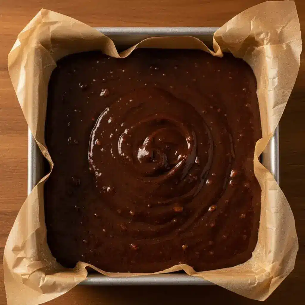 gingerbread brownie batter in a pan ready to bake