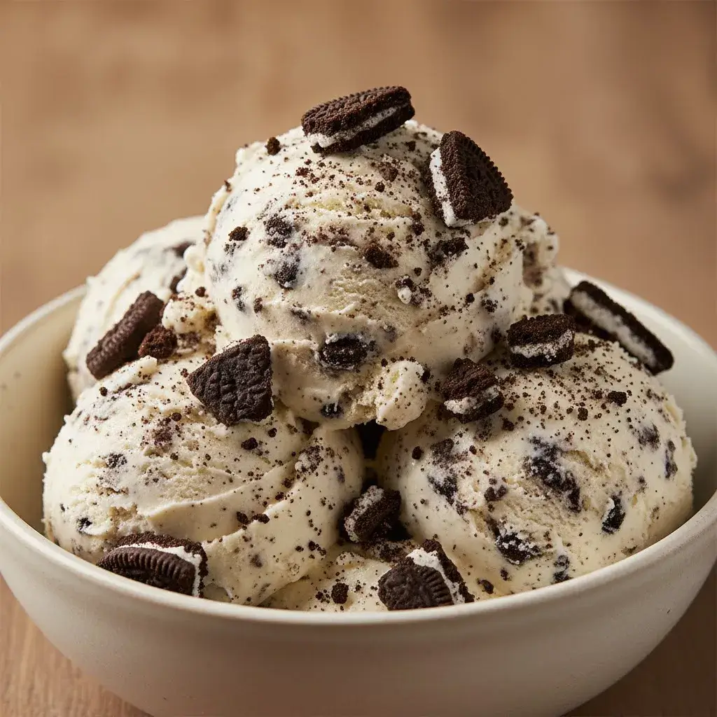 vanilla ice cream with crushed oreo cookies mixed in