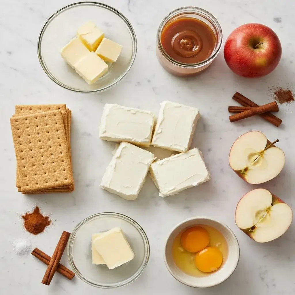 ingredients for caramel apple cheesecake bars recipe