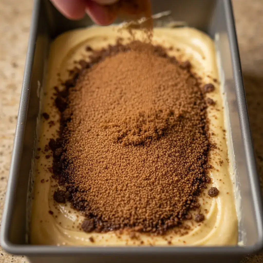 layering cinnamon sugar in amish cinnamon bread batter
