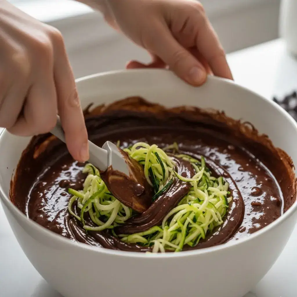mixing healthy chocolate zucchini bread batter
