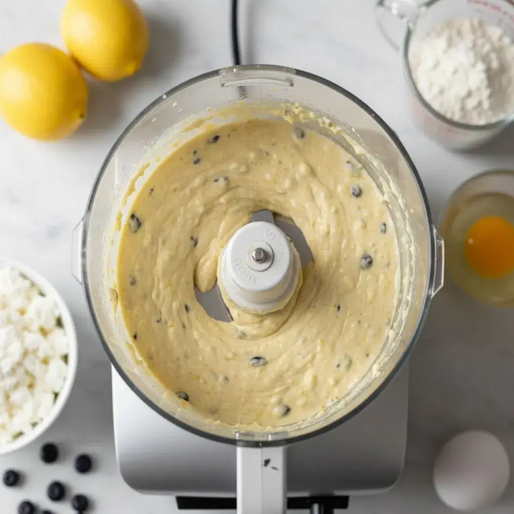 mixing protein bite dough in a food processor