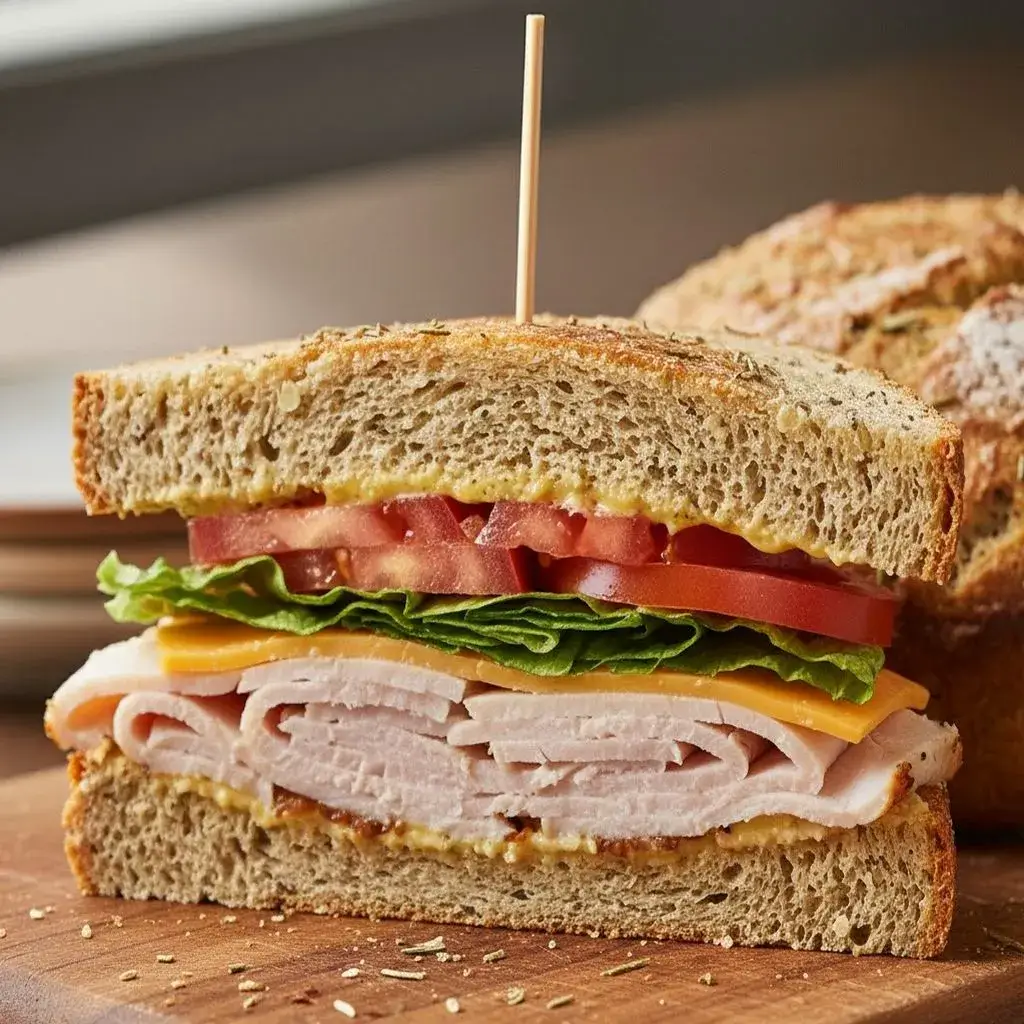 turkey sandwich on homemade herb keto bread