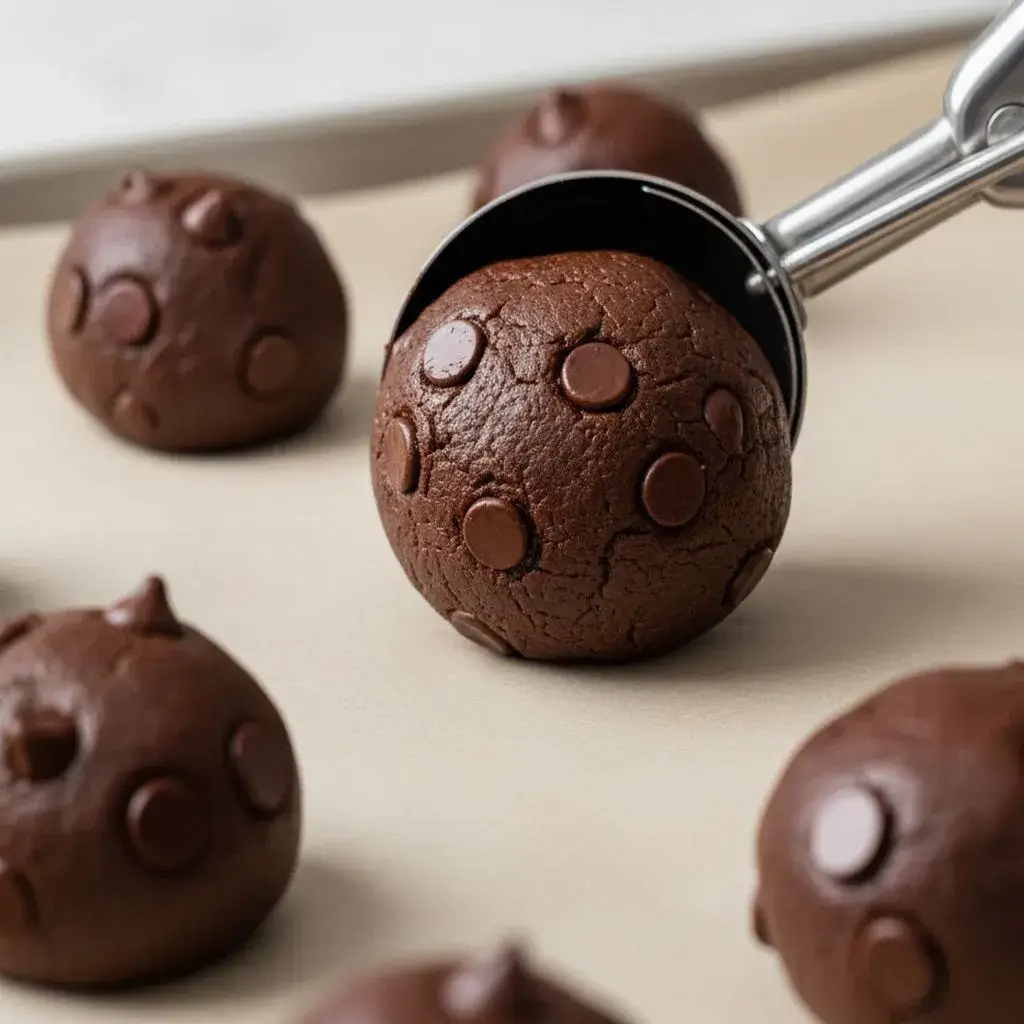 scooping double chocolate cookie dough