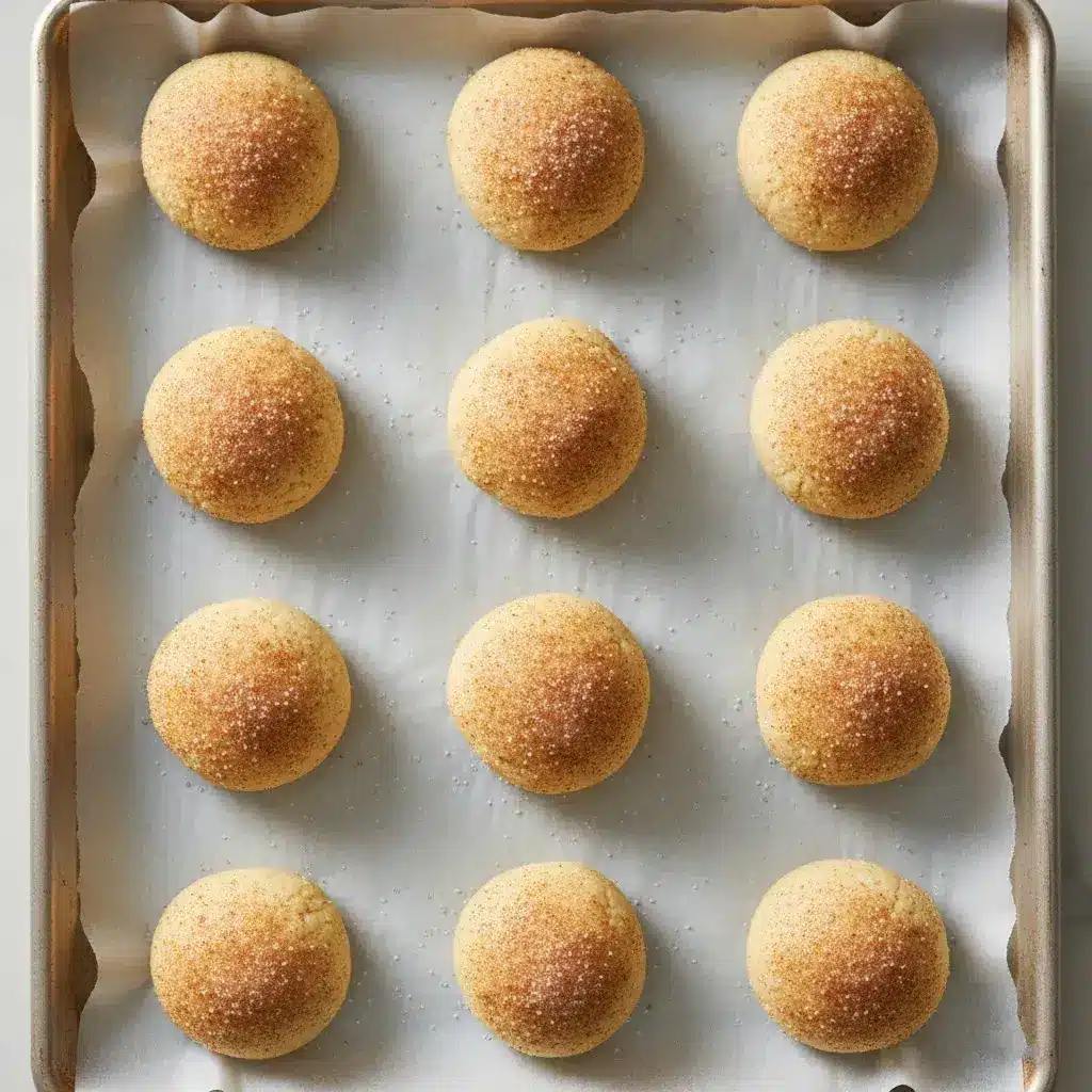 snickerdoodle dough balls ready to bake