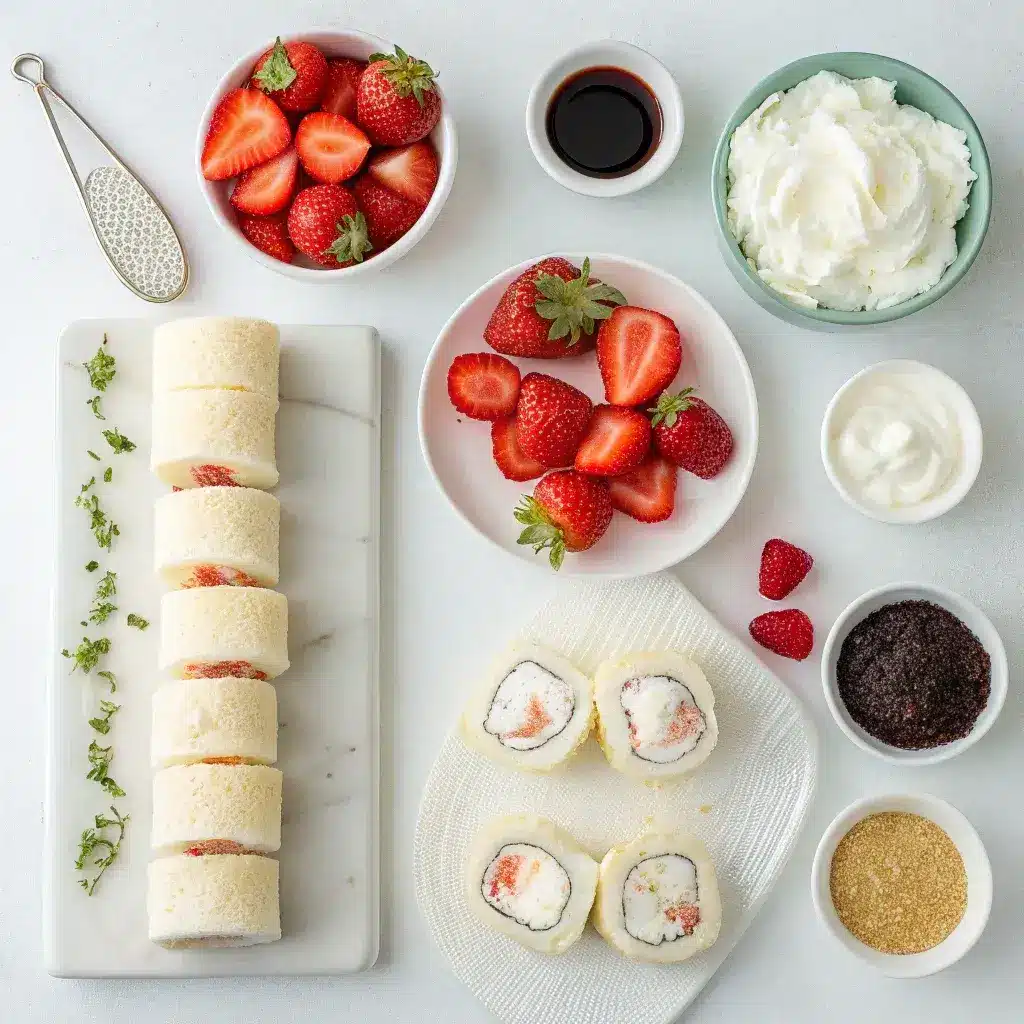 ingredients for strawberry shortcake sushi dessert