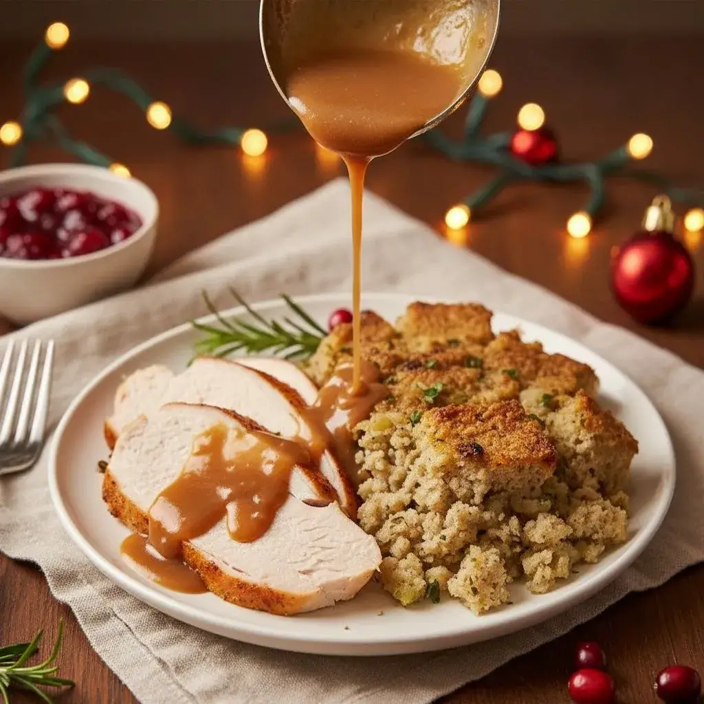 buttery herb stuffing served with roast turkey and gravy