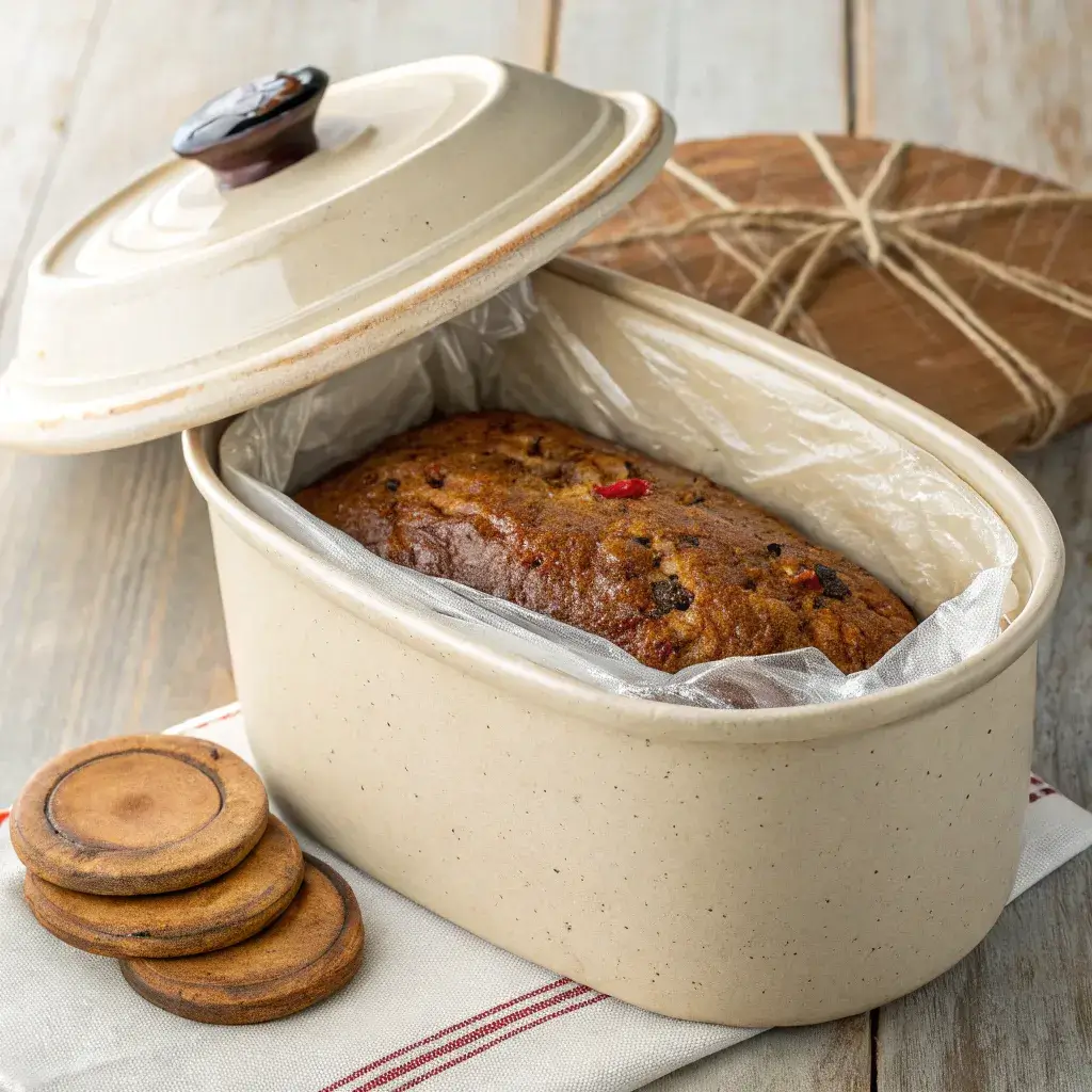 aging-traditional-fruitcake-wrapped-in-cheesecloth