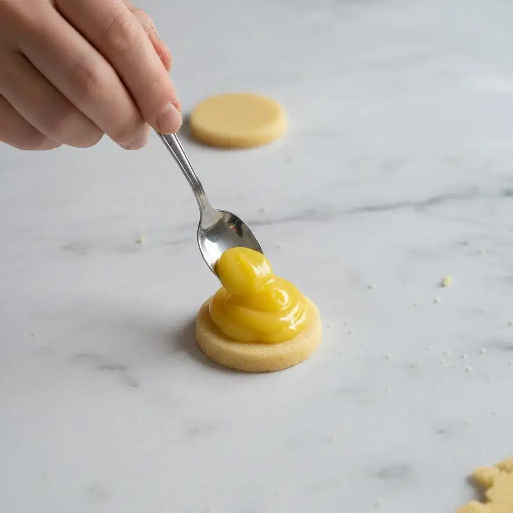 assembling italian lemon curd cookies with curd