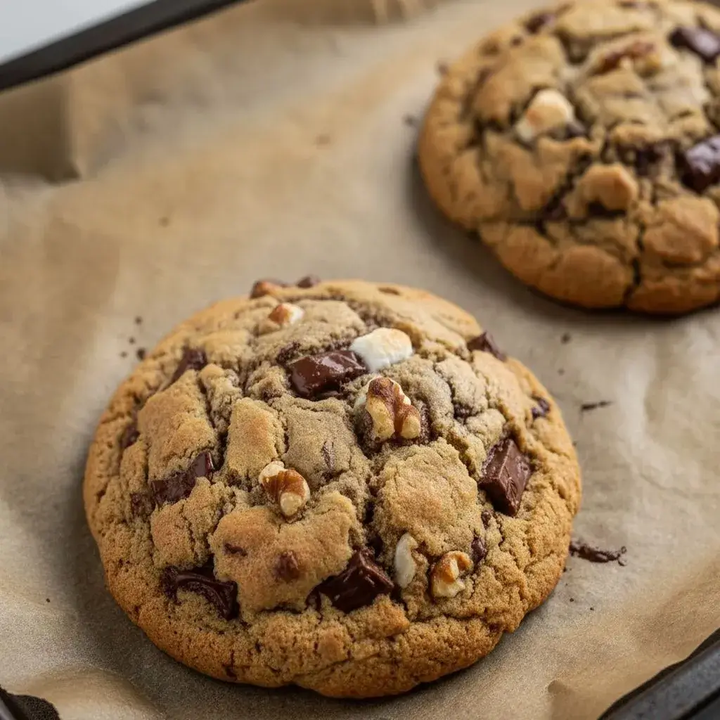 freshly baked levain rocky road cookies on pan