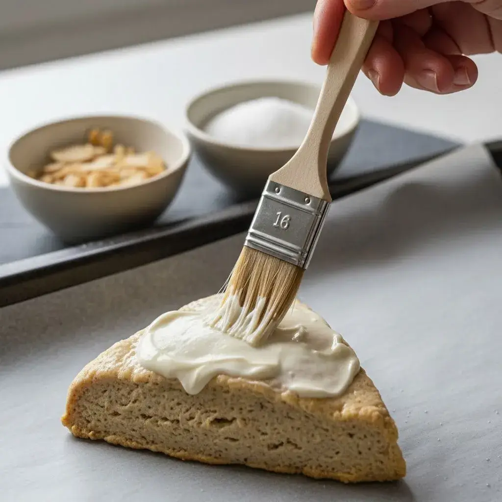 brushing cream on gluten-free scones before baking
