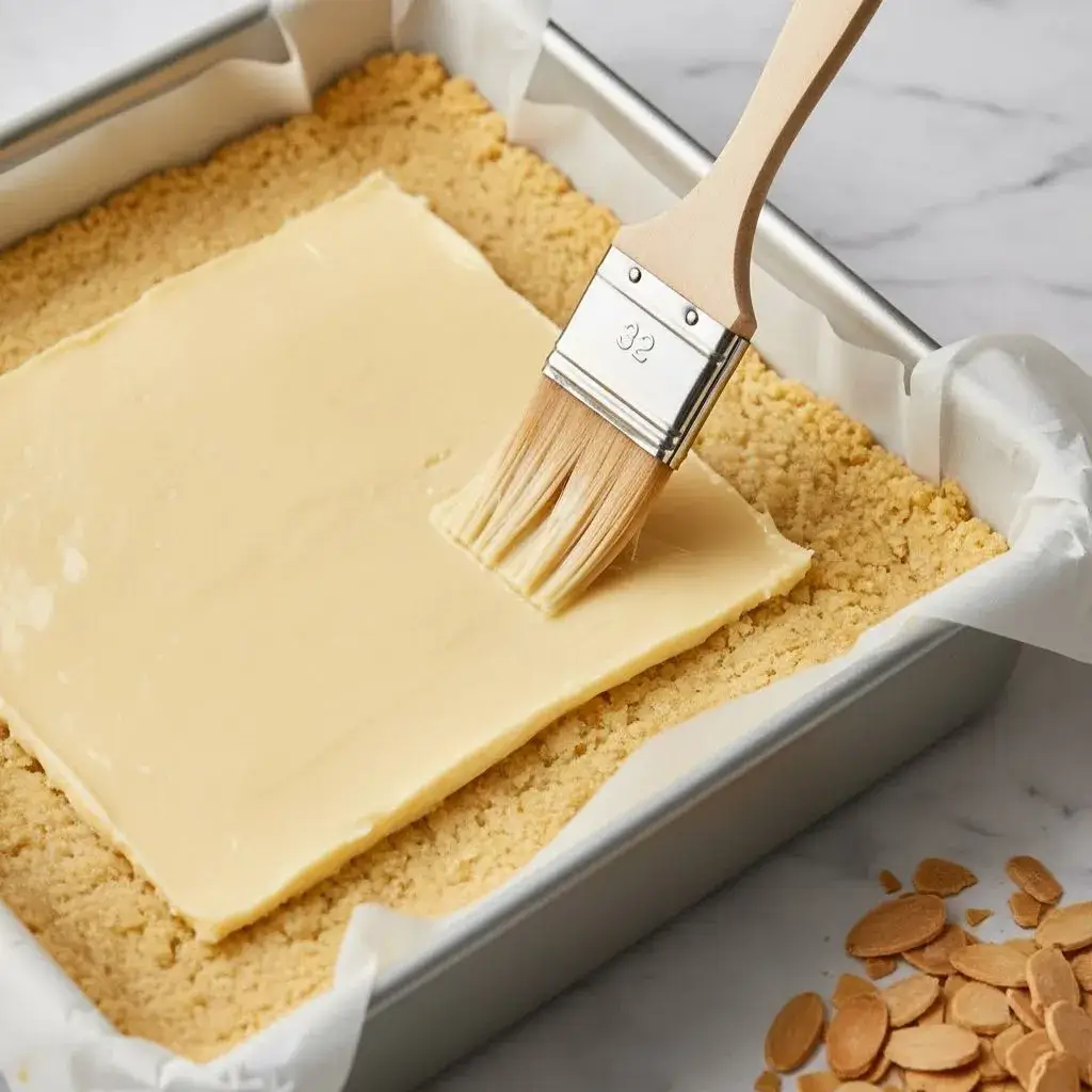 brushing egg white on easy marzipan almond bars