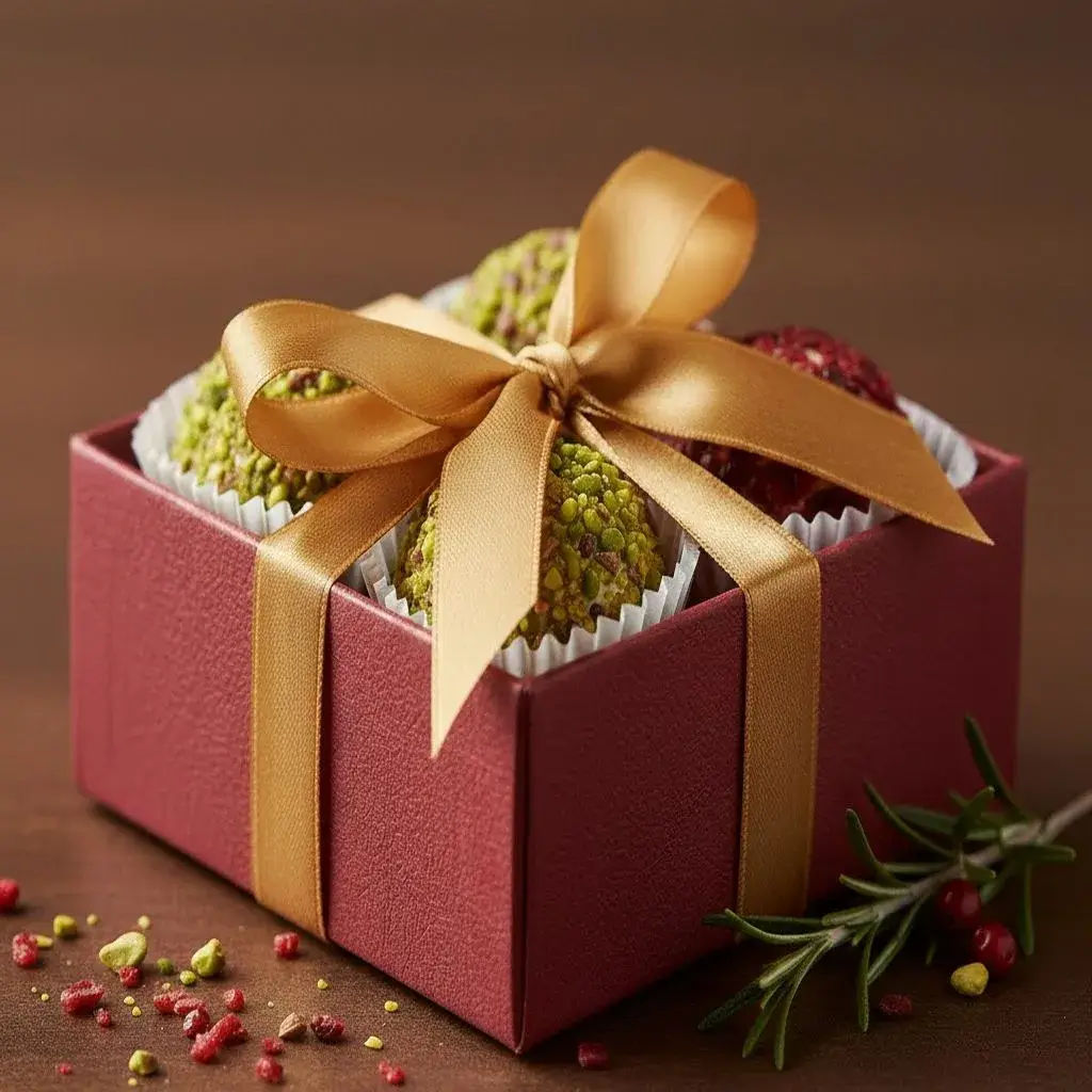 christmas truffles packaged as a holiday gift
