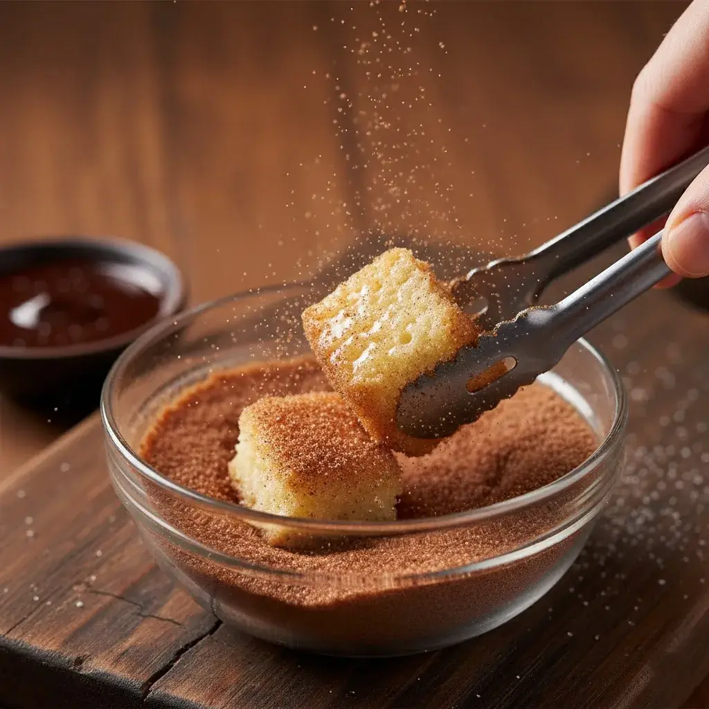 coating-angel-cake-cube-in-cinnamon-sugar