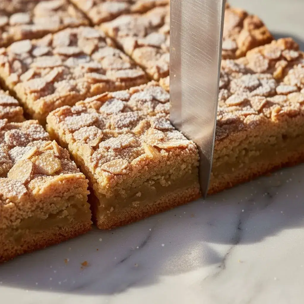 cutting easy almond croissant blondies into squares