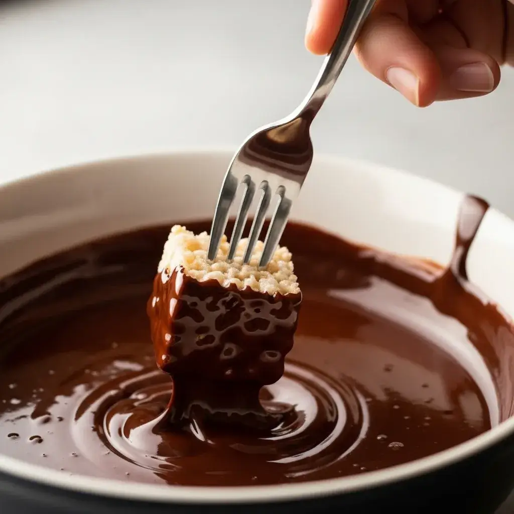 dipping-rice-krispie-treat-into-melted-chocolate