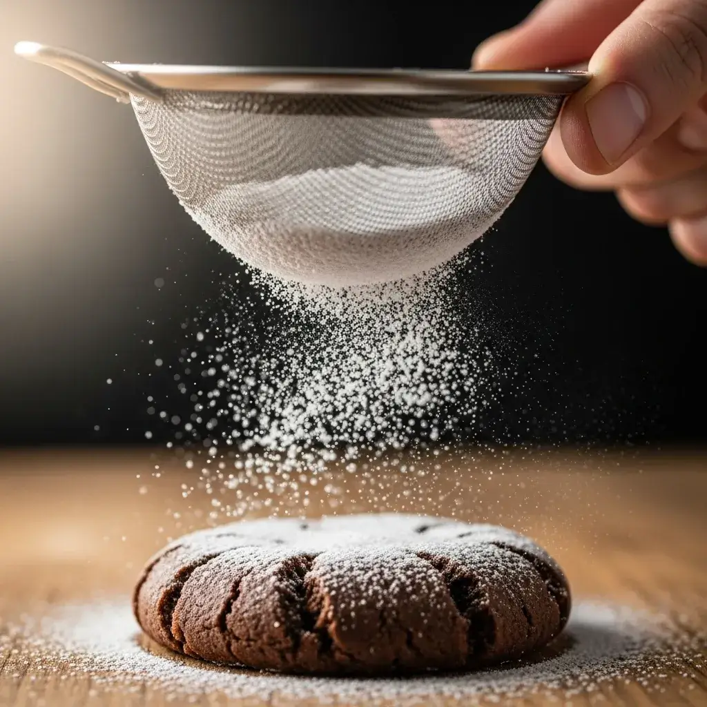 dusting black forest cookies with powdered sugar