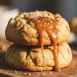Stack of warm Easy Salted Caramel Crunch Cookies.