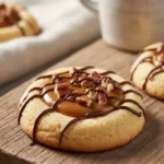 fresh Easy Turtle Thumbprint Cookies with caramel and pecans