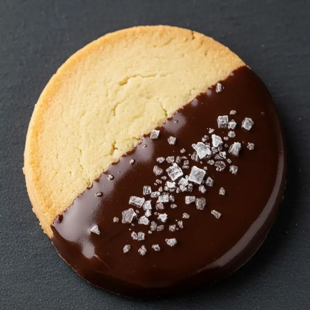 close up of finished chocolate dipped orange shortbread cookie