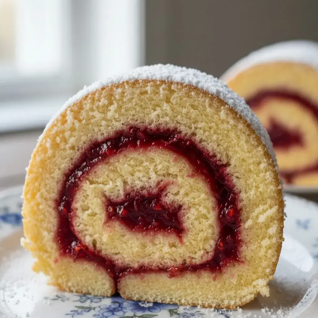 whole jelly roll cake decorated on a board