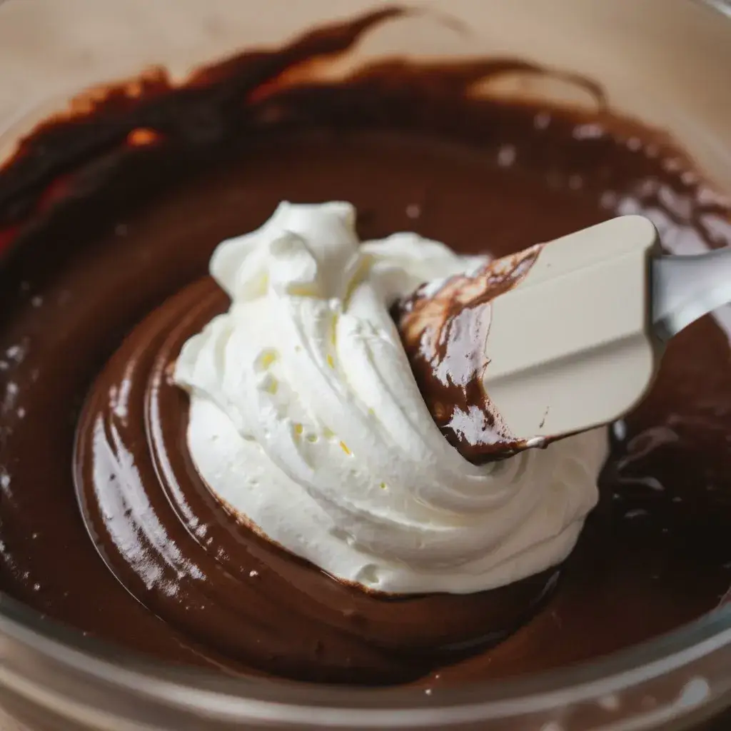 folding whipped cream into chocolate filling for no-bake pie