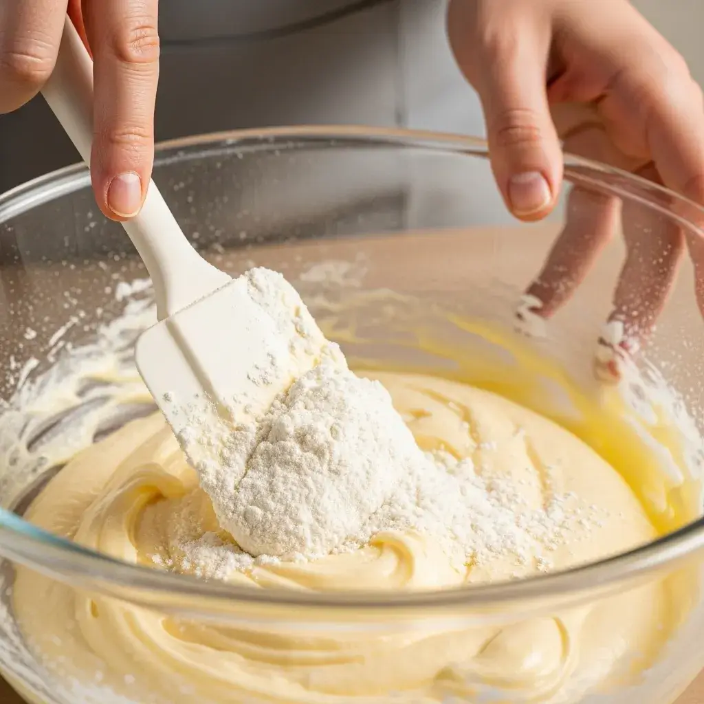 folding flour into chinese sponge cake batter