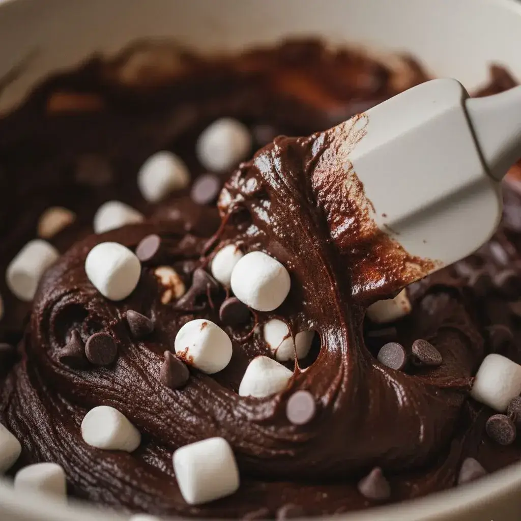 folding marshmallows into hot chocolate cookie dough