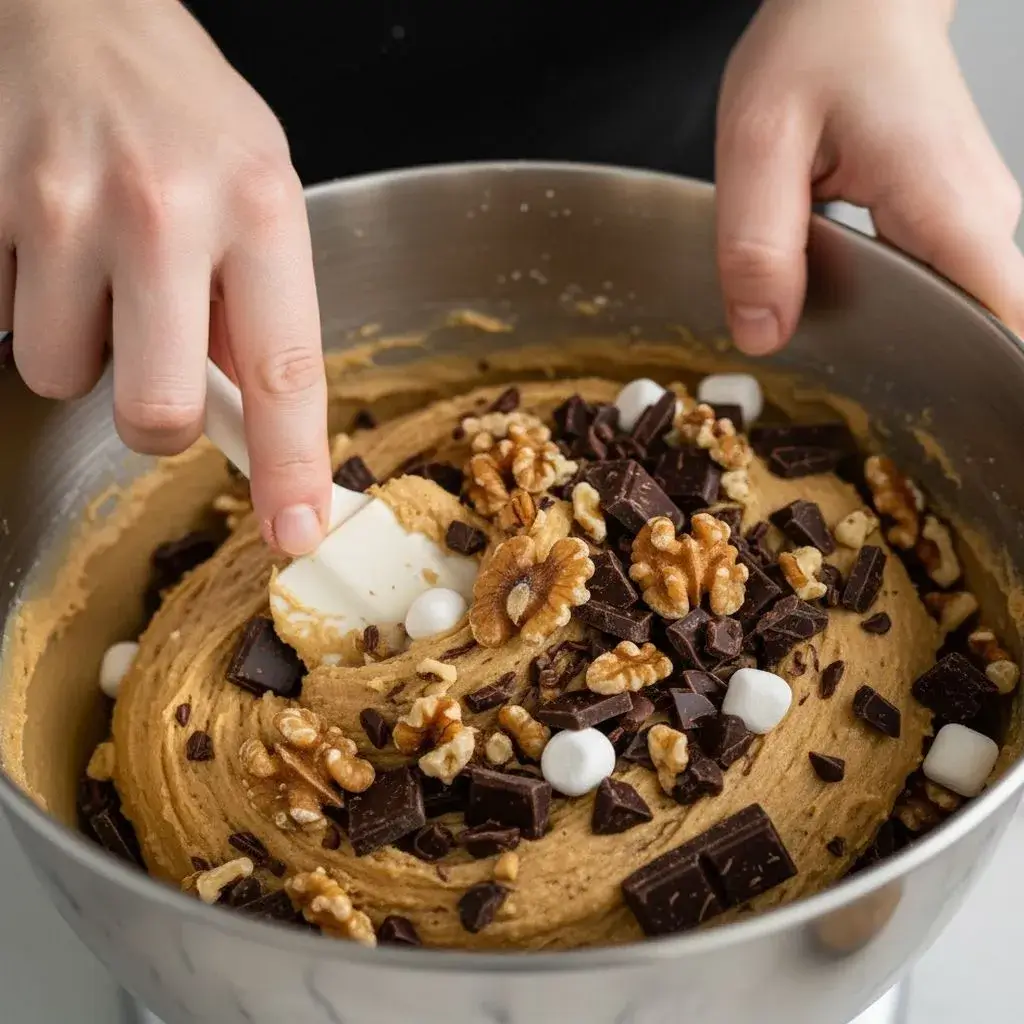 folding mix-ins into levain cookie dough
