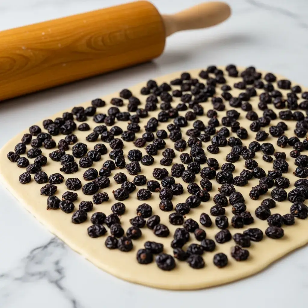 scattering currants on garibaldi biscuit dough