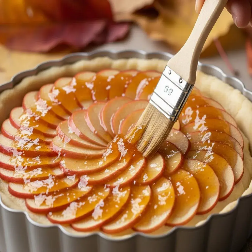 glazing a baked apple frangipane tart
