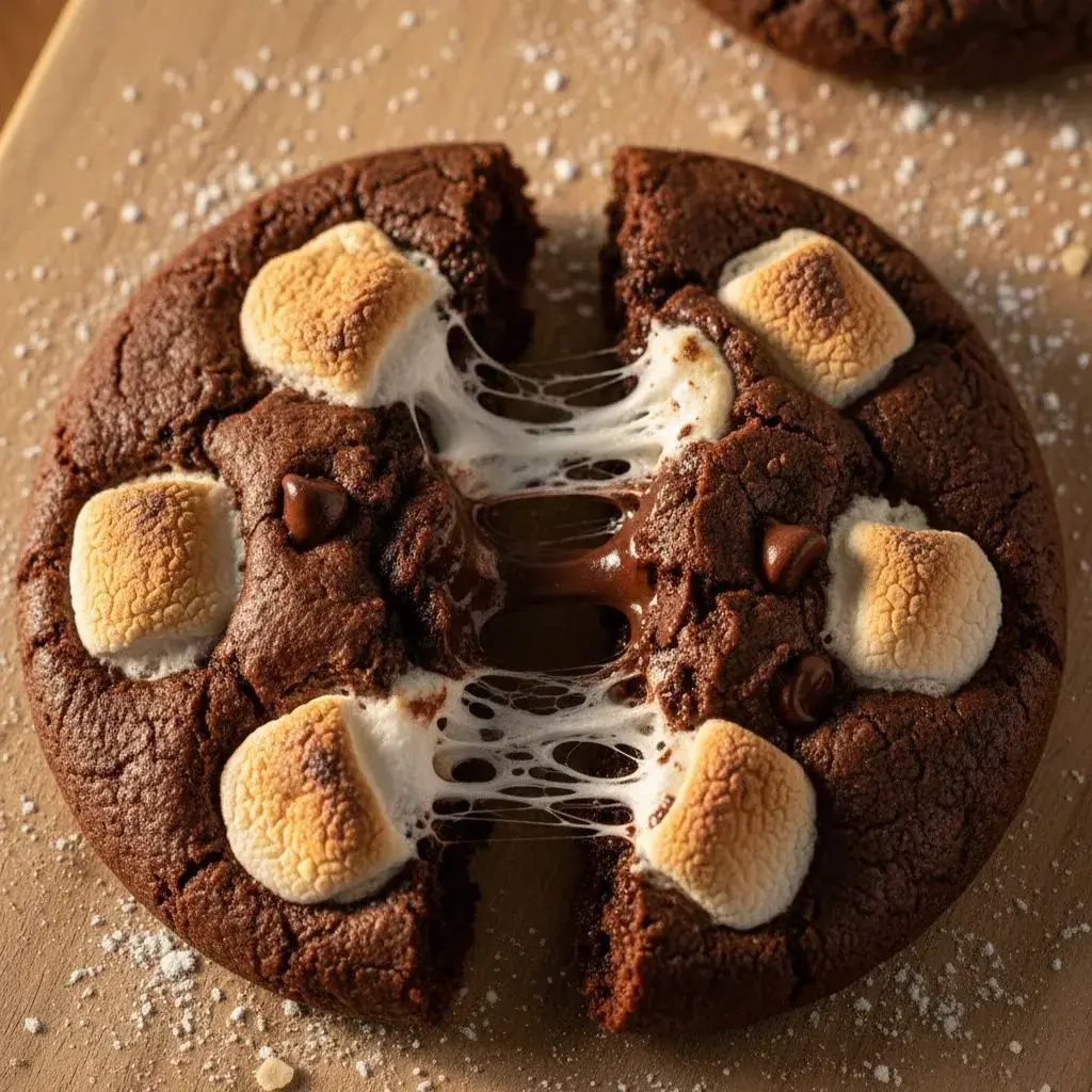 pulling apart a gooey hot chocolate cookie