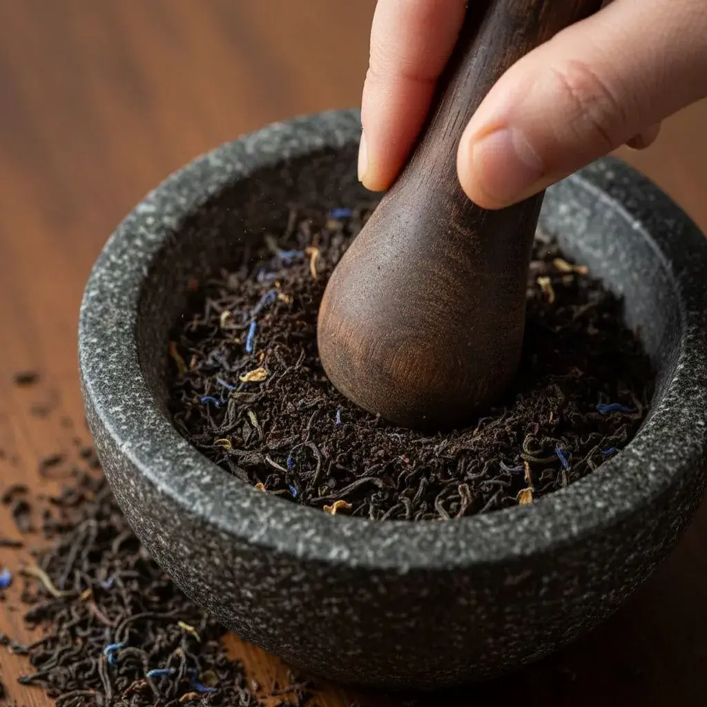 grinding earl grey tea for london fog cookies