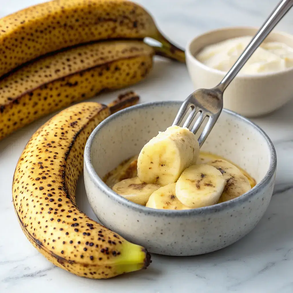 mashing ripe bananas for oatmeal bars