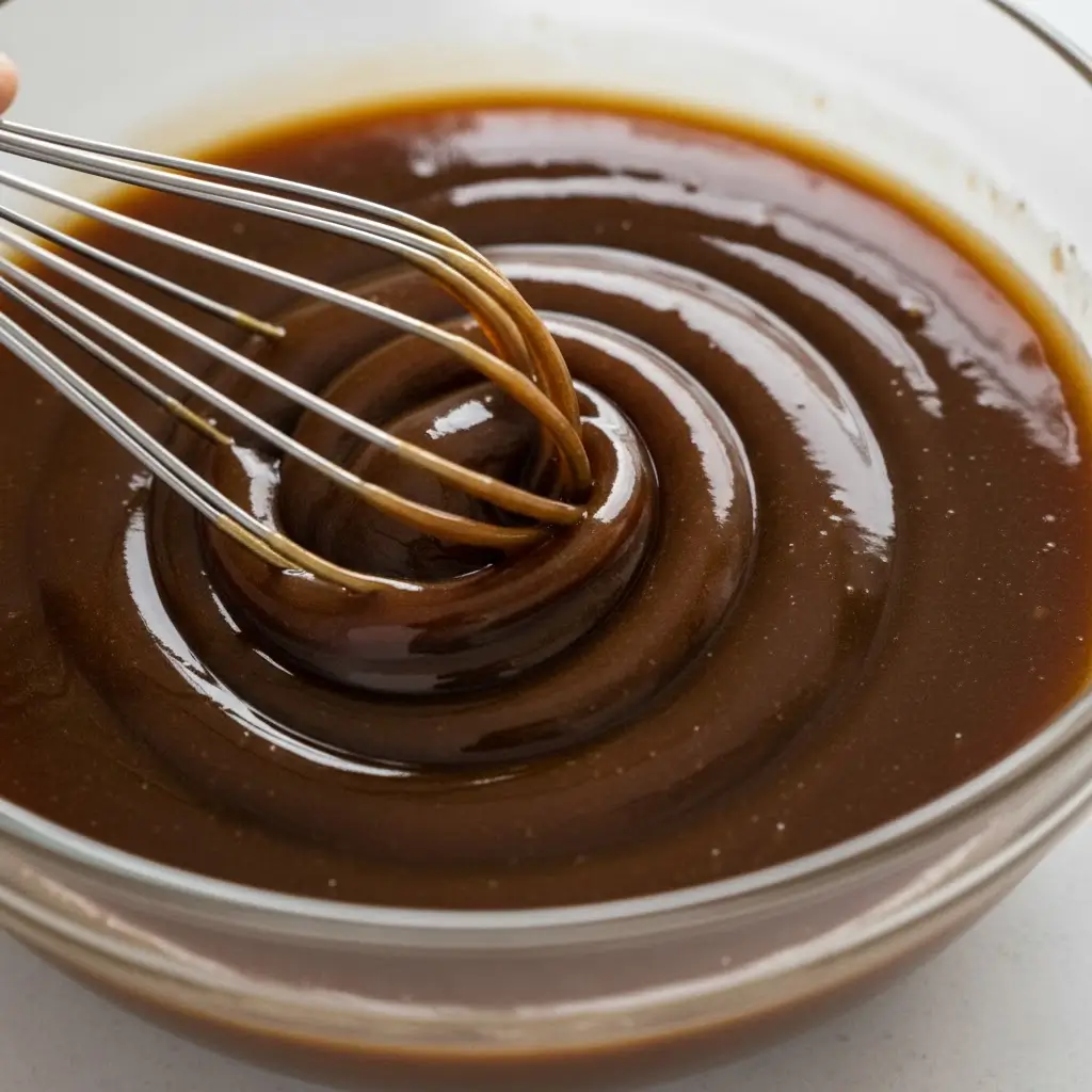 mixing oil and sugar for fudgy cookie dough