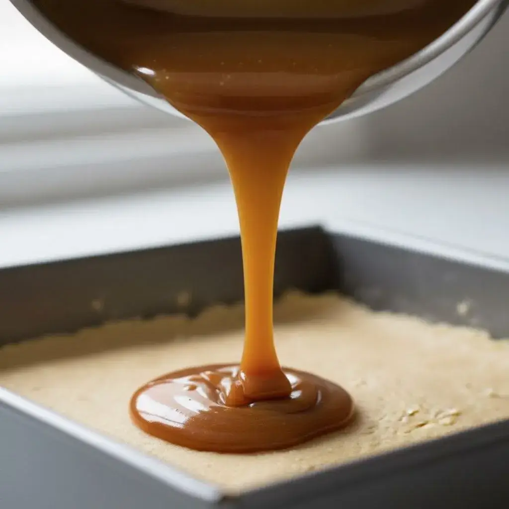 pouring-caramel-on-twix-style-cookie-bars