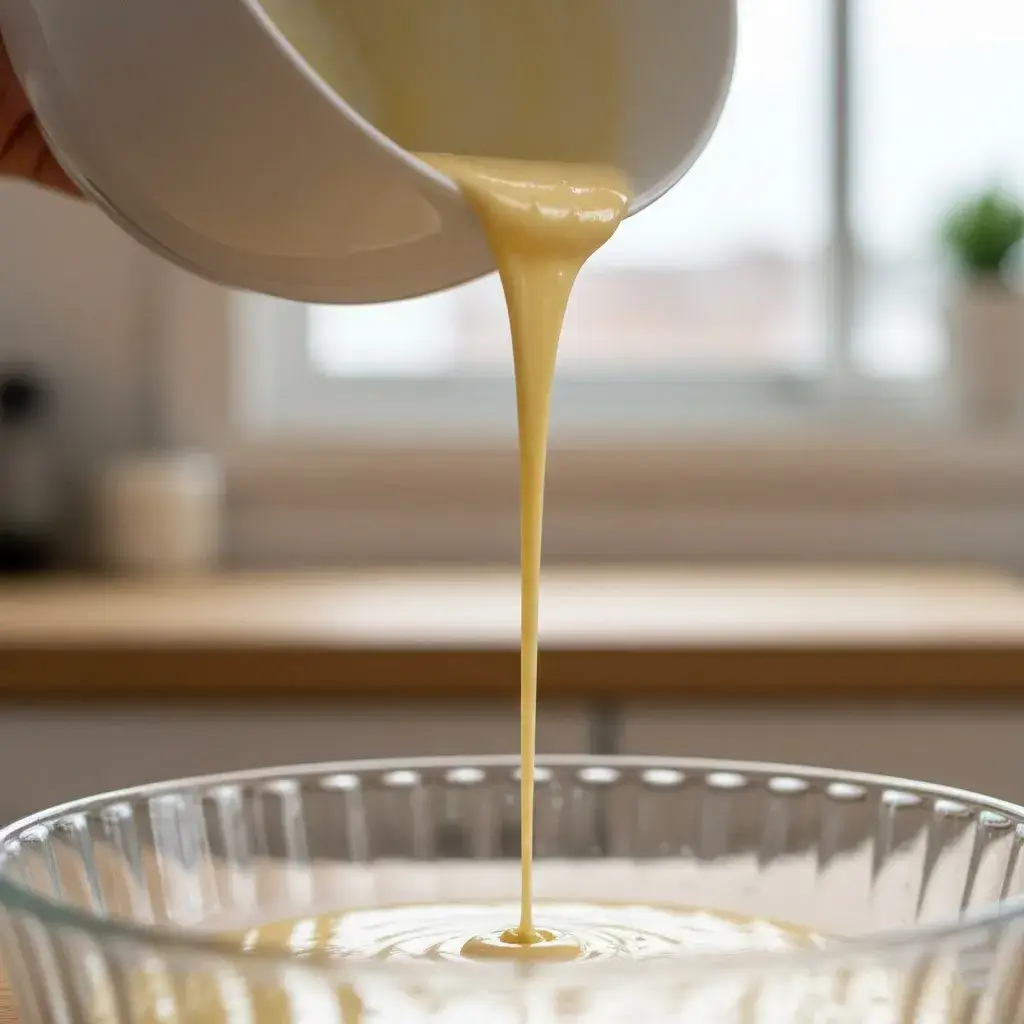 pouring batter for lemon meringue impossible pie