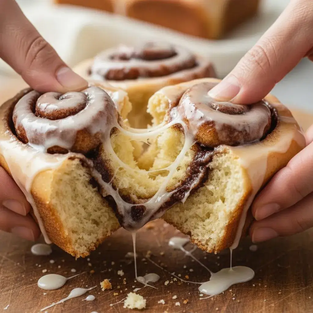 pulling apart a soft easy cinnamon roll bar