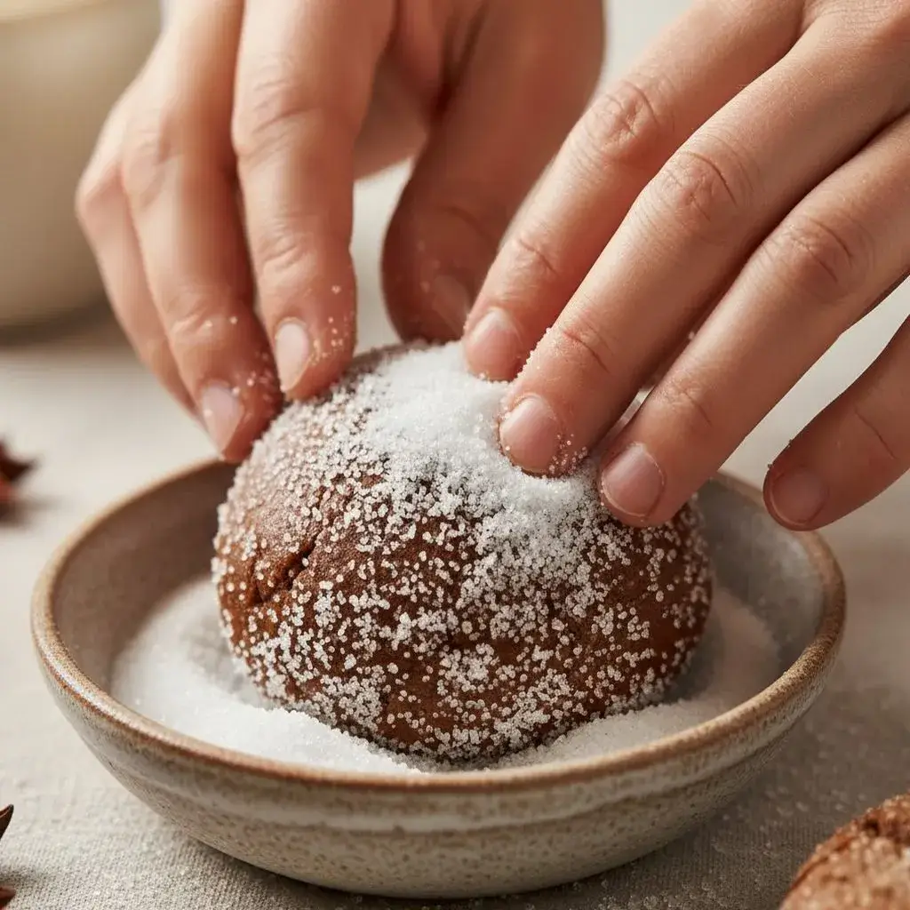 rolling-molasses-cookie-dough-in-sugar