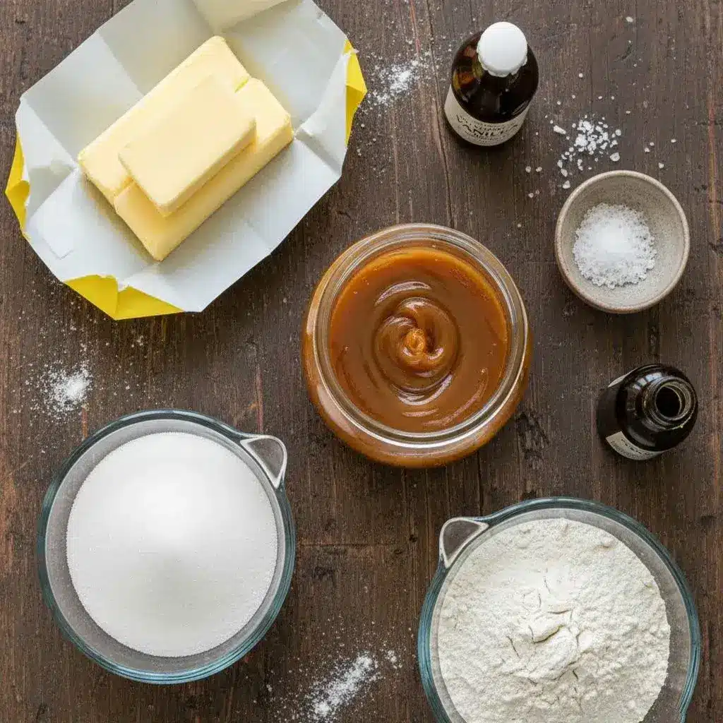 Ingredients for making Easy Salted Caramel Butter Bars.
