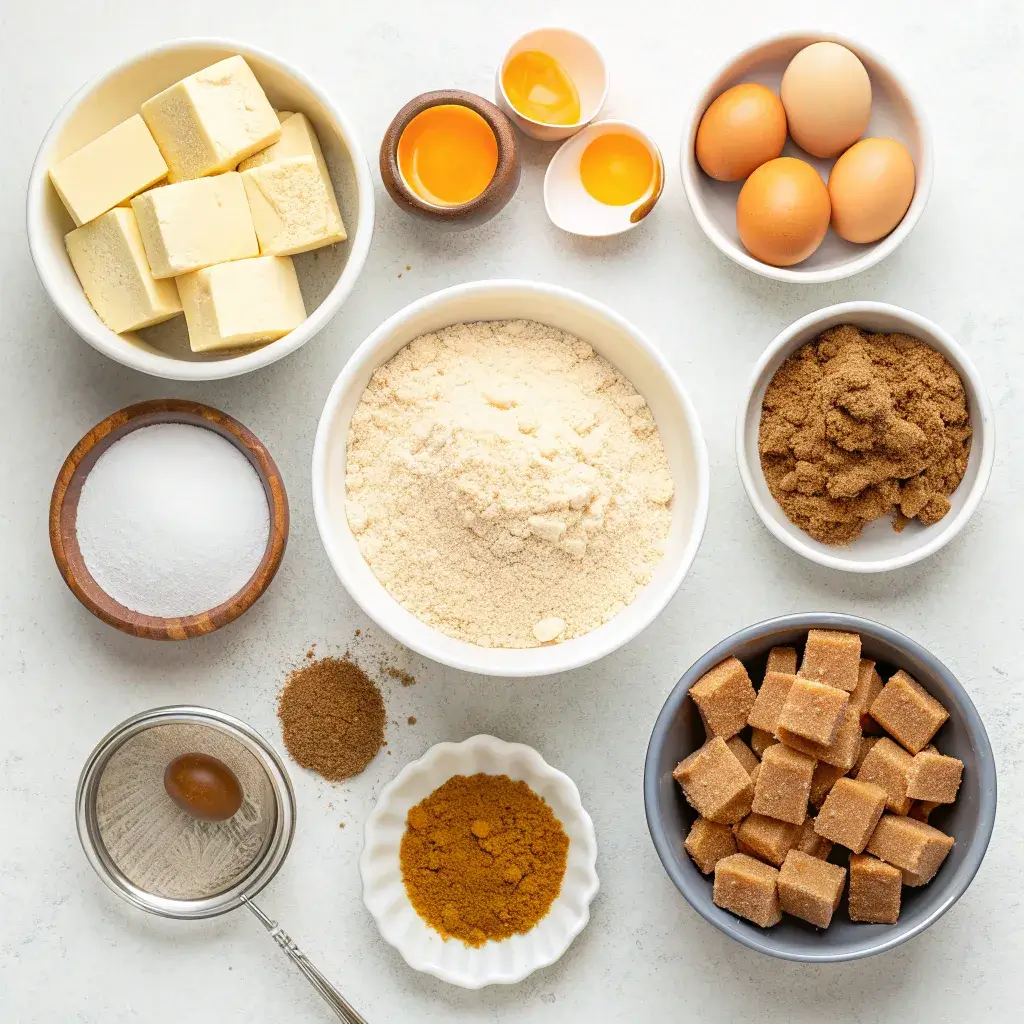 Simple ingredients for Easy Salted Caramel Crunch Cookies.