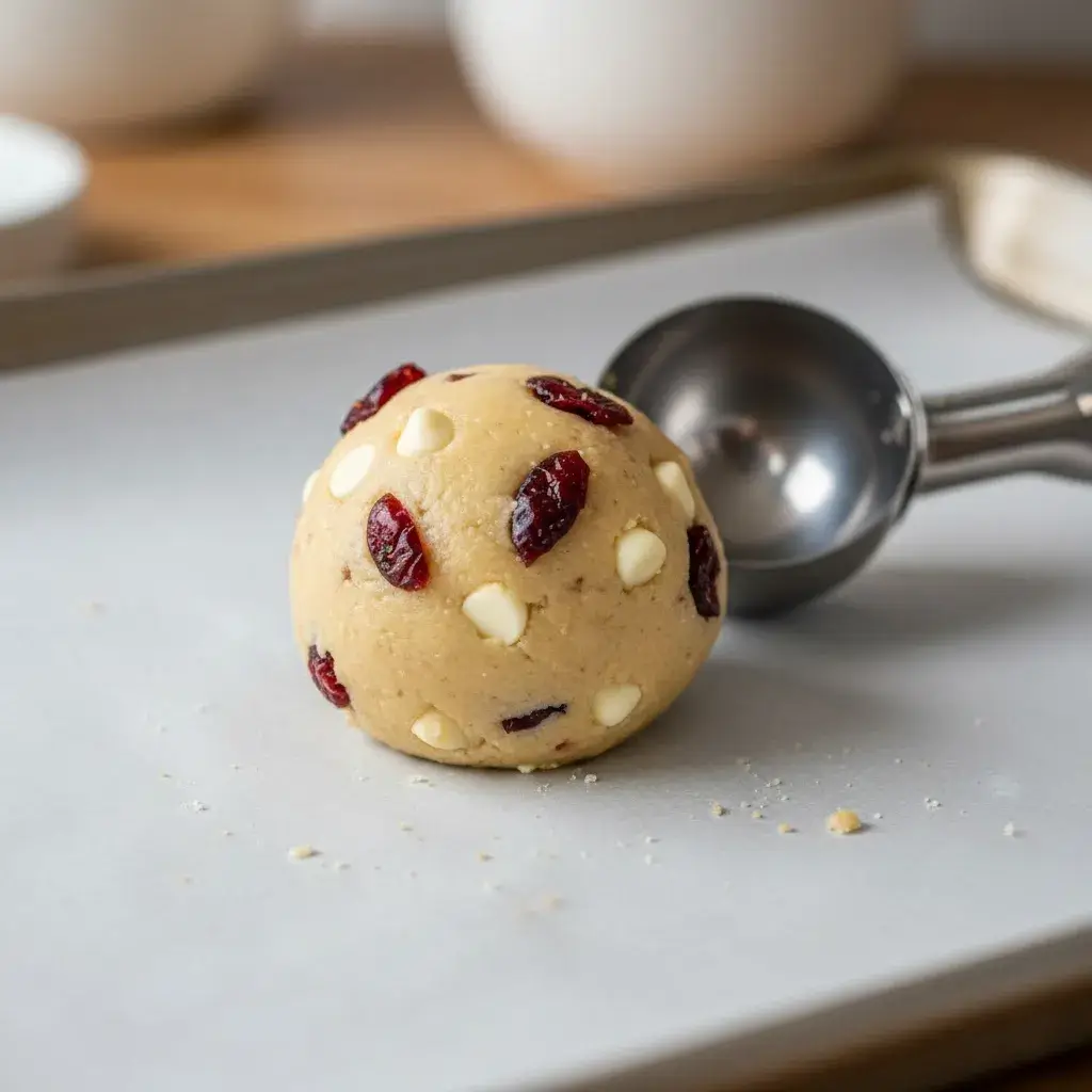 scooping white chocolate cranberry cookie dough
