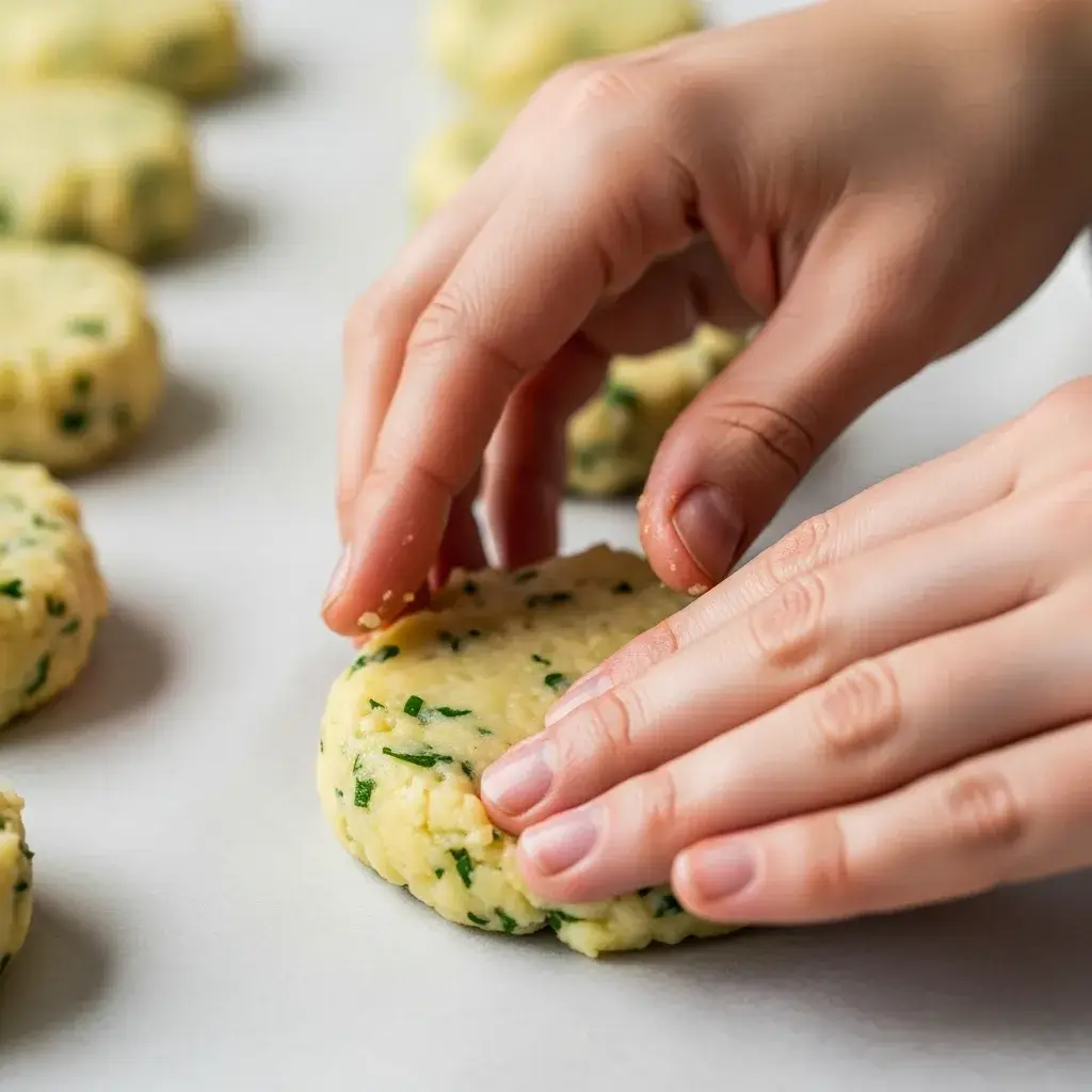 shaping mashed potato mixture into latke patties