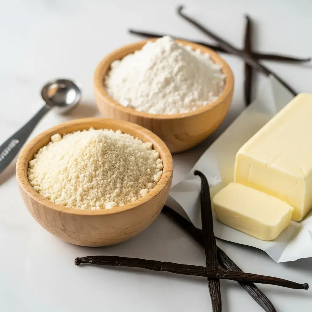 ingredients for almond shortbread cookies flour butter